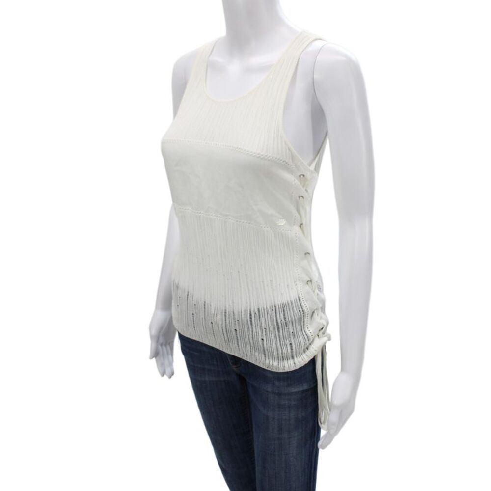 Chanel Womens Camisole White Scoop Neck Lace Up Sleev… - Gem